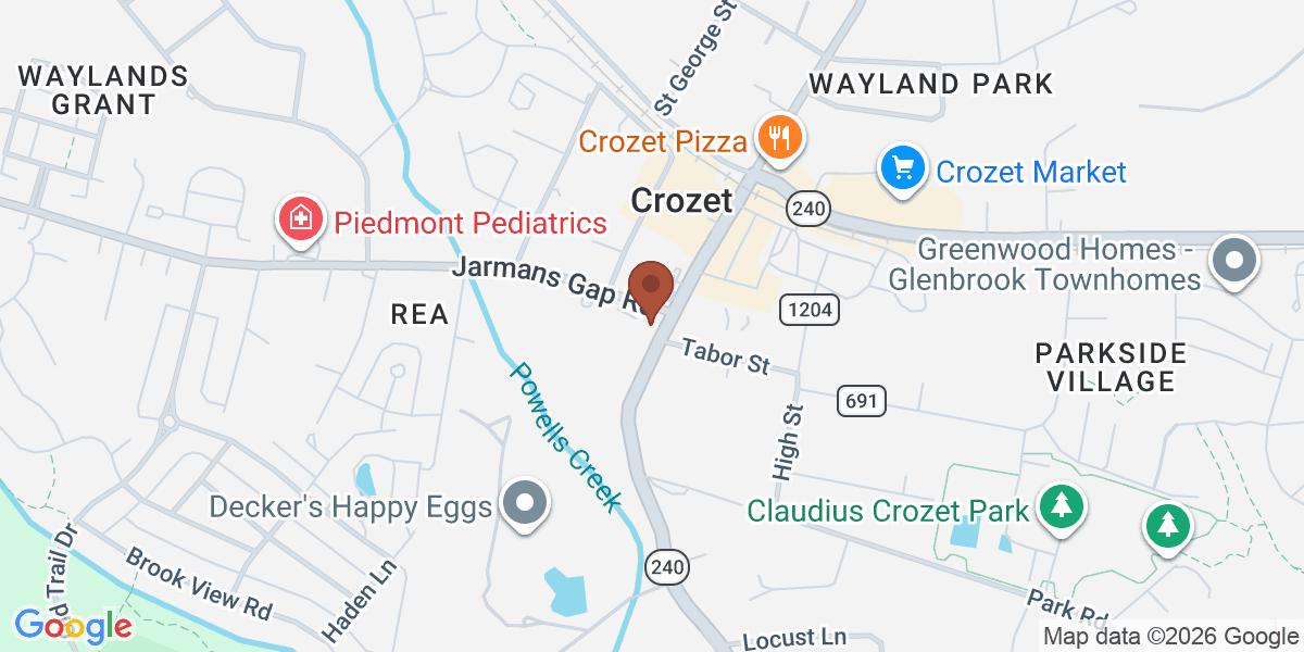 Map showing University Tire and Auto Centers- Crozet