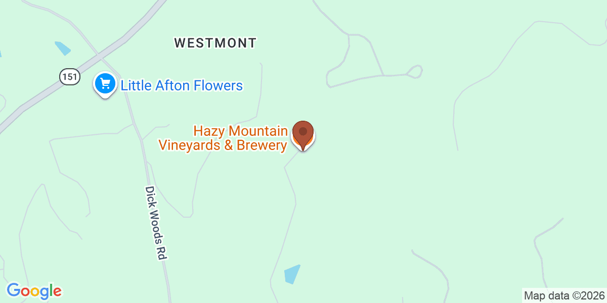 Map showing Hazy Mountain Vineyards & Brewery