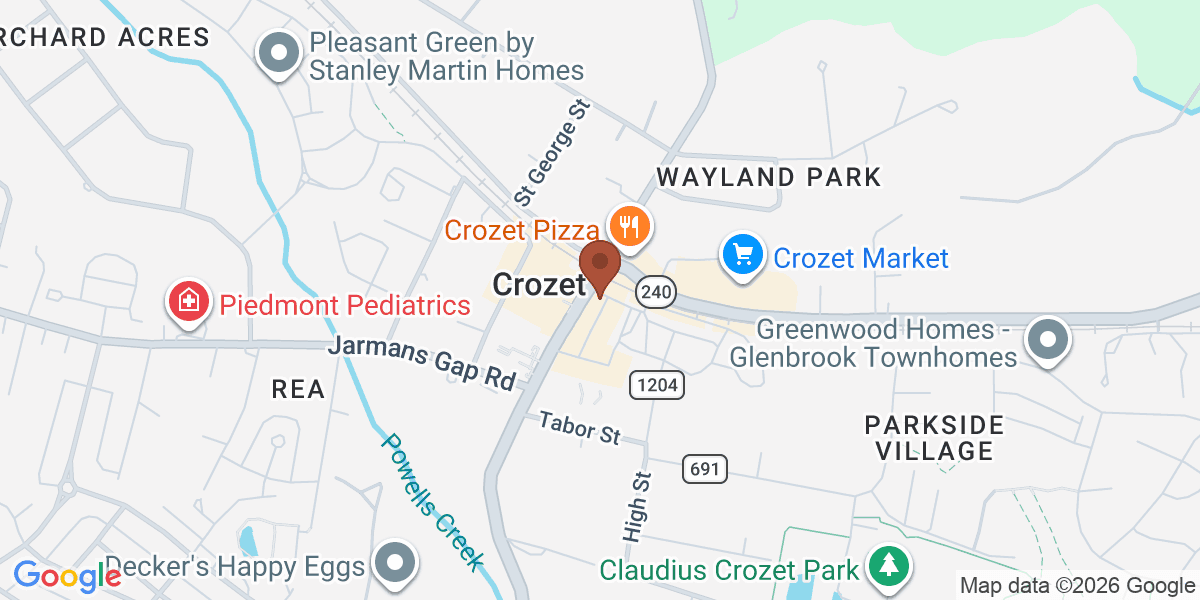 Map showing Crozet Hardware Co.