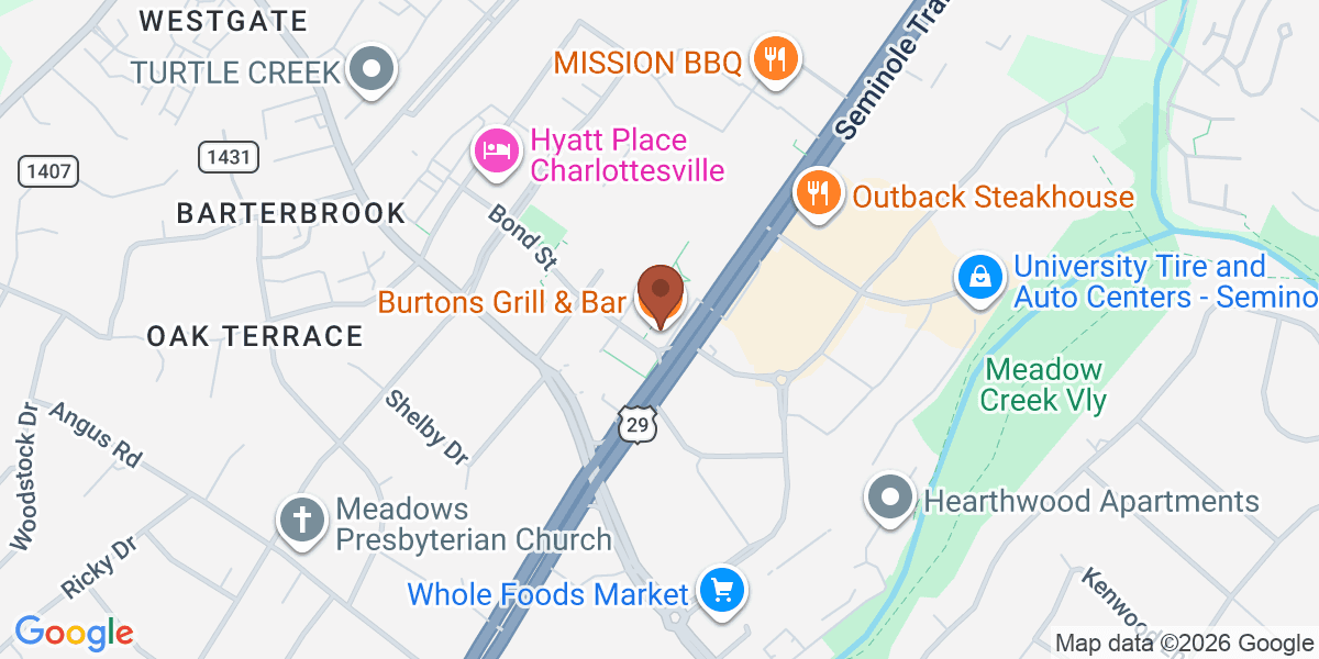 Map showing Burtons Grill & Bar