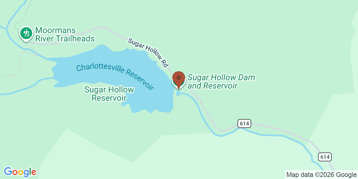 Map showing Sugar Hollow Dam and Reservoir