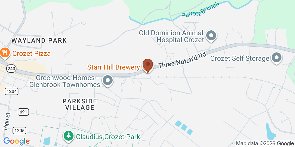 Map showing Starr Hill Brewery Crozet