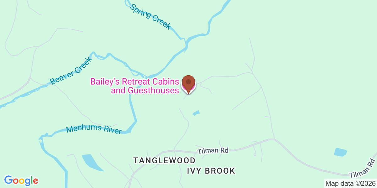 Map showing Bailey's Retreat Cabins and Guesthouses