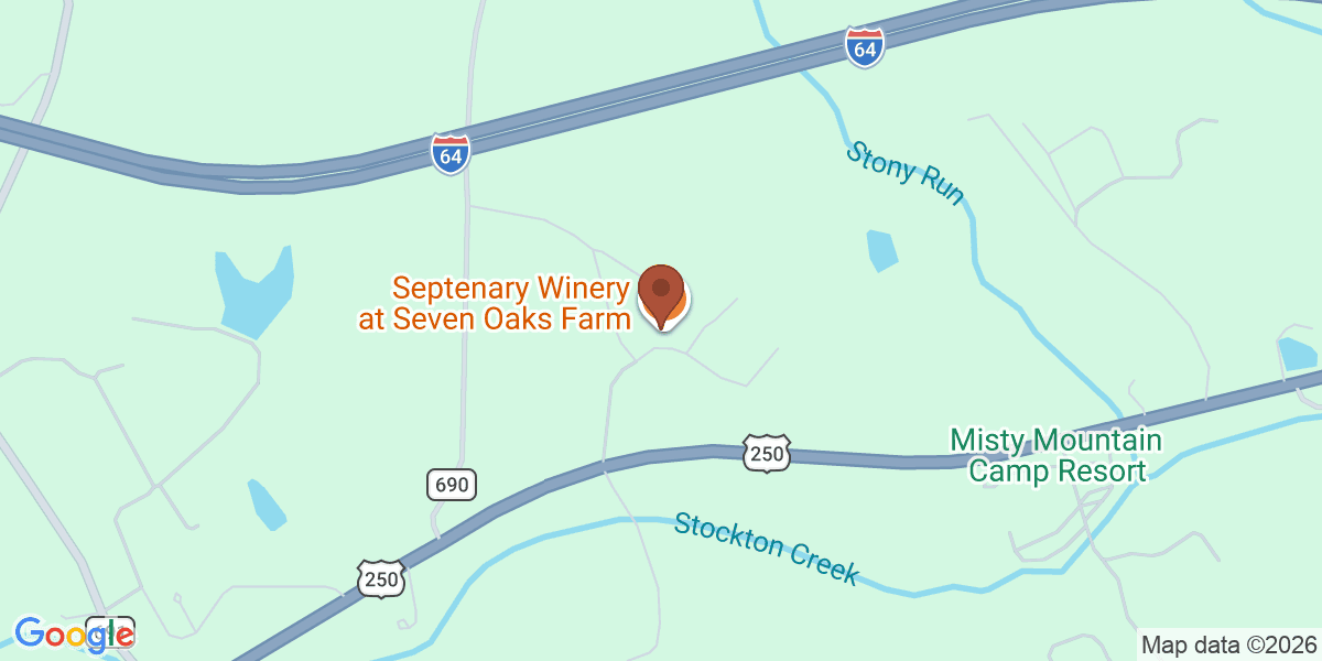 Map showing Septenary Winery at Seven Oaks Farm
