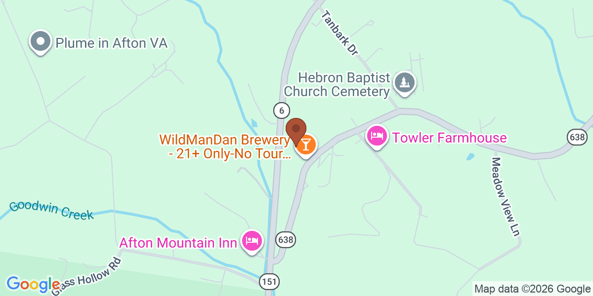Map showing WildManDan Beercentric 1870 Farmhouse Rental & Brewery