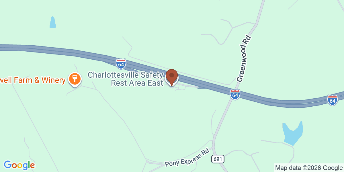 Map showing Charlottesville Safety Rest Area East